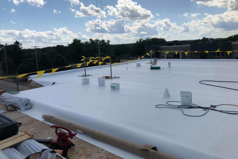 Roof construction in progress